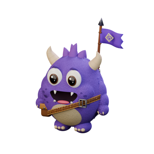 Gribble holding a purple flag